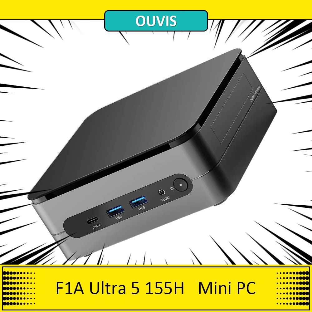 OUVIS F1A Mini PC, Intel Core Ultra 5 155H 16 Cores Up to 4.8GHz, 16GB RAM 1TB SSD, 2*HDMI+1*Type-C 4K 60Hz Triple Display, WiFi