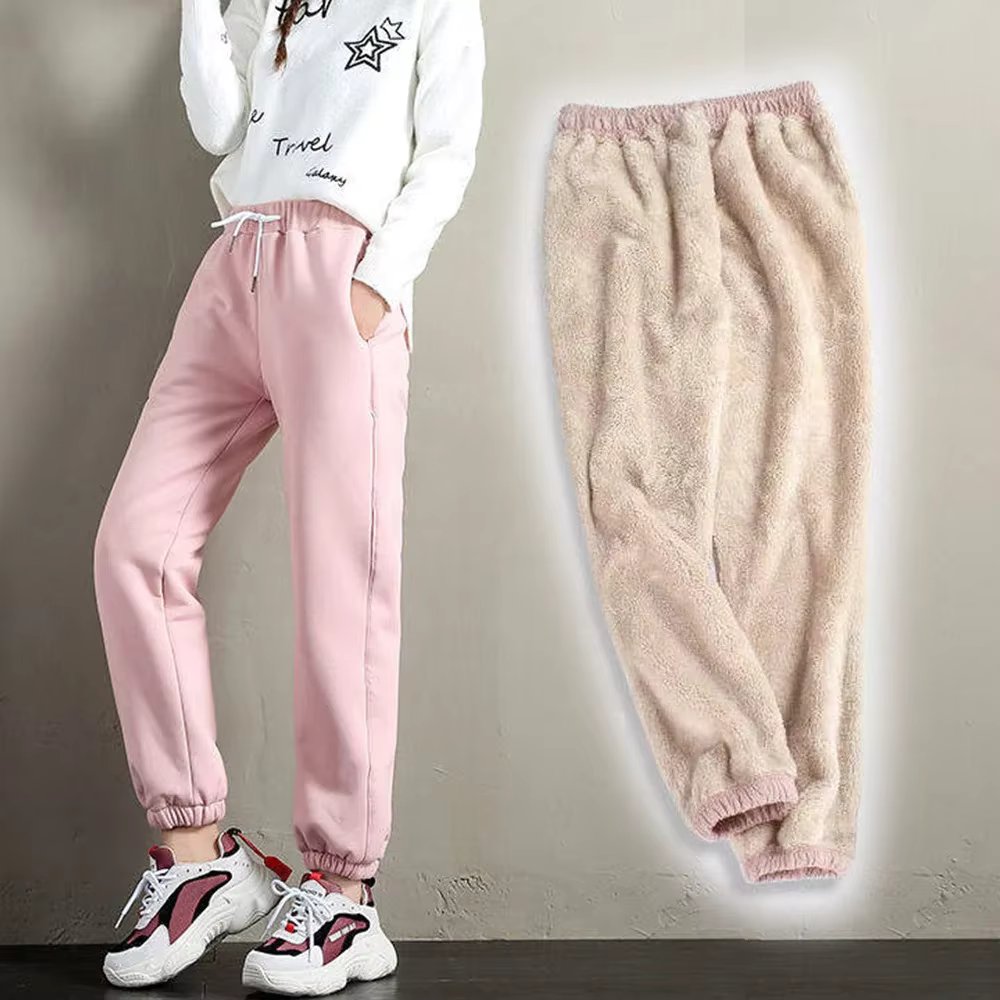 Winter Warm Women's Trousers Fleece Lining Elastic Leggings Elastic Foot Mouth Ladies Casual Plus Velvet Warm Pants
