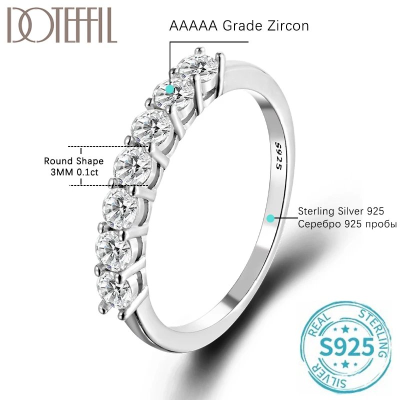 DOTEFFIL D Color 7 Stones 3mm VVS1 Full Moissanite Ring S925 Sterling Silver Simple Jewelry For Women Wedding Engagement Gift