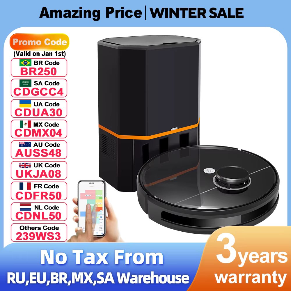 Robot Vacuum Cleaner ABIR R30 with Auto-empty Dock, 6500PA Suction, Multi-Floor Maping, Customized Wet Dry Room Cleaning