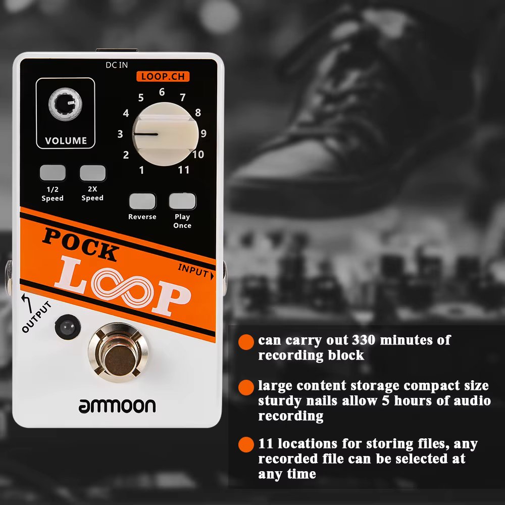 ammoon POCK LOOP Looper Guitar Effect Pedal 11 Loopers Max.330mins Recording Time Supports 1/2 & 2X Speed Playback Reverse Funct