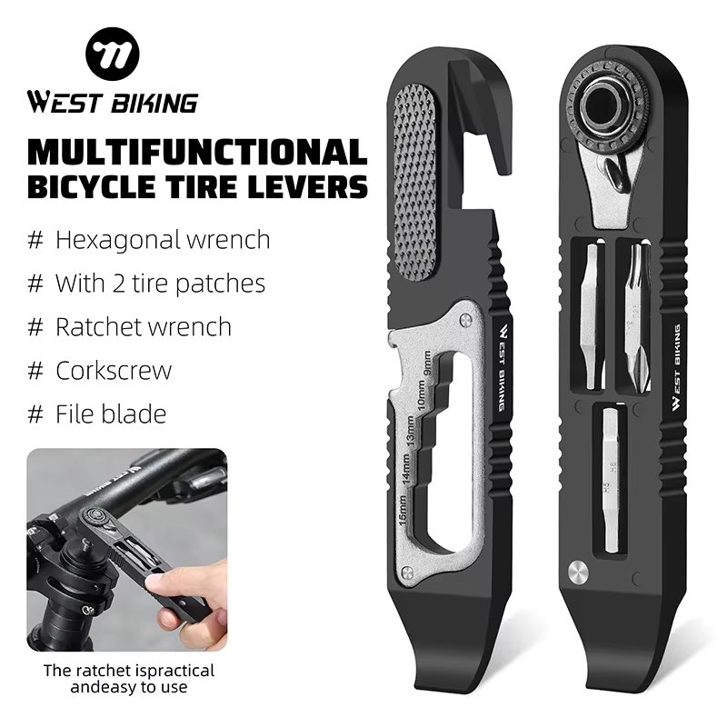 WEST BIKING High Strength Nylon Multifunctional Bicycle Tire Levers Portable Hex Wrench Set Ratchet Wrench Kit Bike Accessories