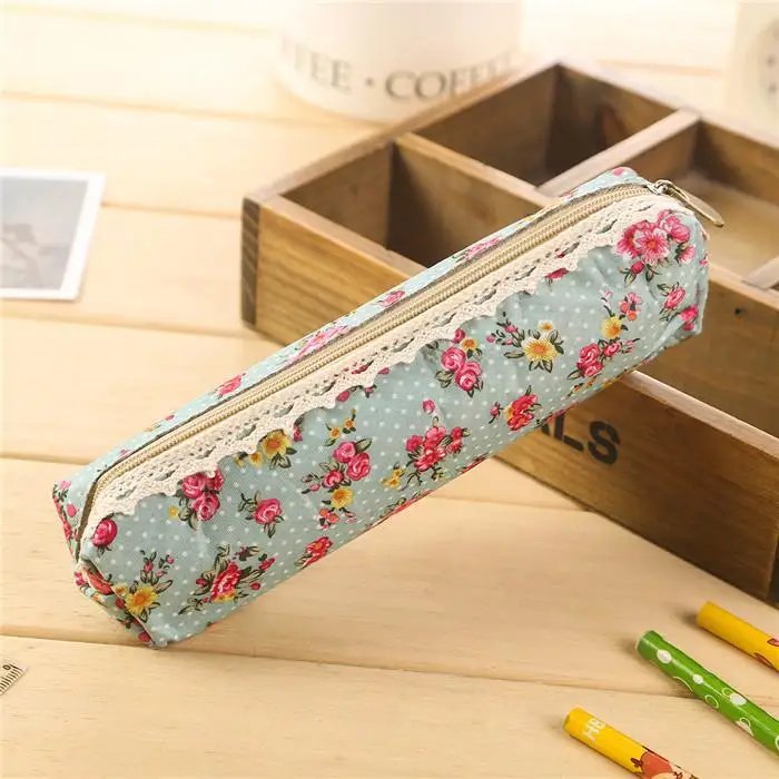 Mini Retro Flower Floral Lace Pencil Case, Pencil Bag School Supplies Cosmetic Makeup Bag Zipper Pouch Purse, Estojo Escolar