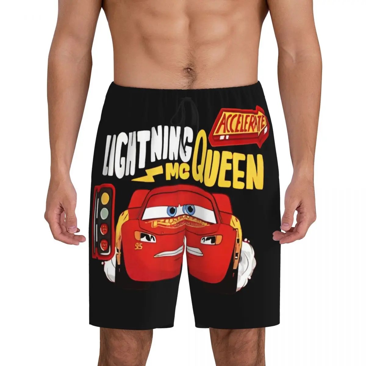 Custom Printed Men Lightning Mcqueen Cars Pajama Shorts Sleep Pjs Sleepwear Bottoms with Pockets
