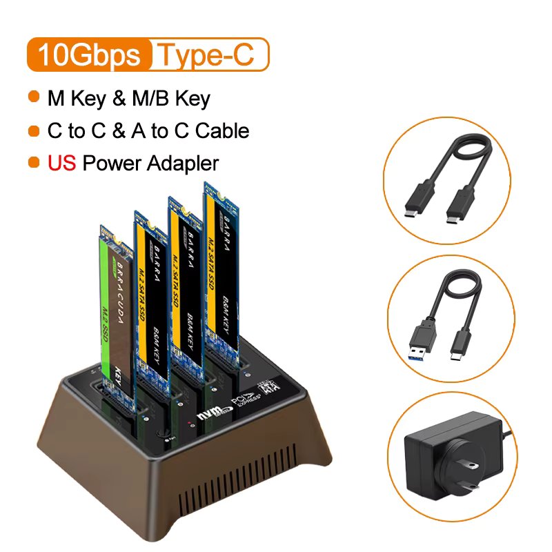 MAIWO 4 Bay M2 Nvme Docking Station M/B Key Type-C 10Gbps M.2 Case USB C SSD Case NVME and NGFF Hdd SSD Docking Station with Fan