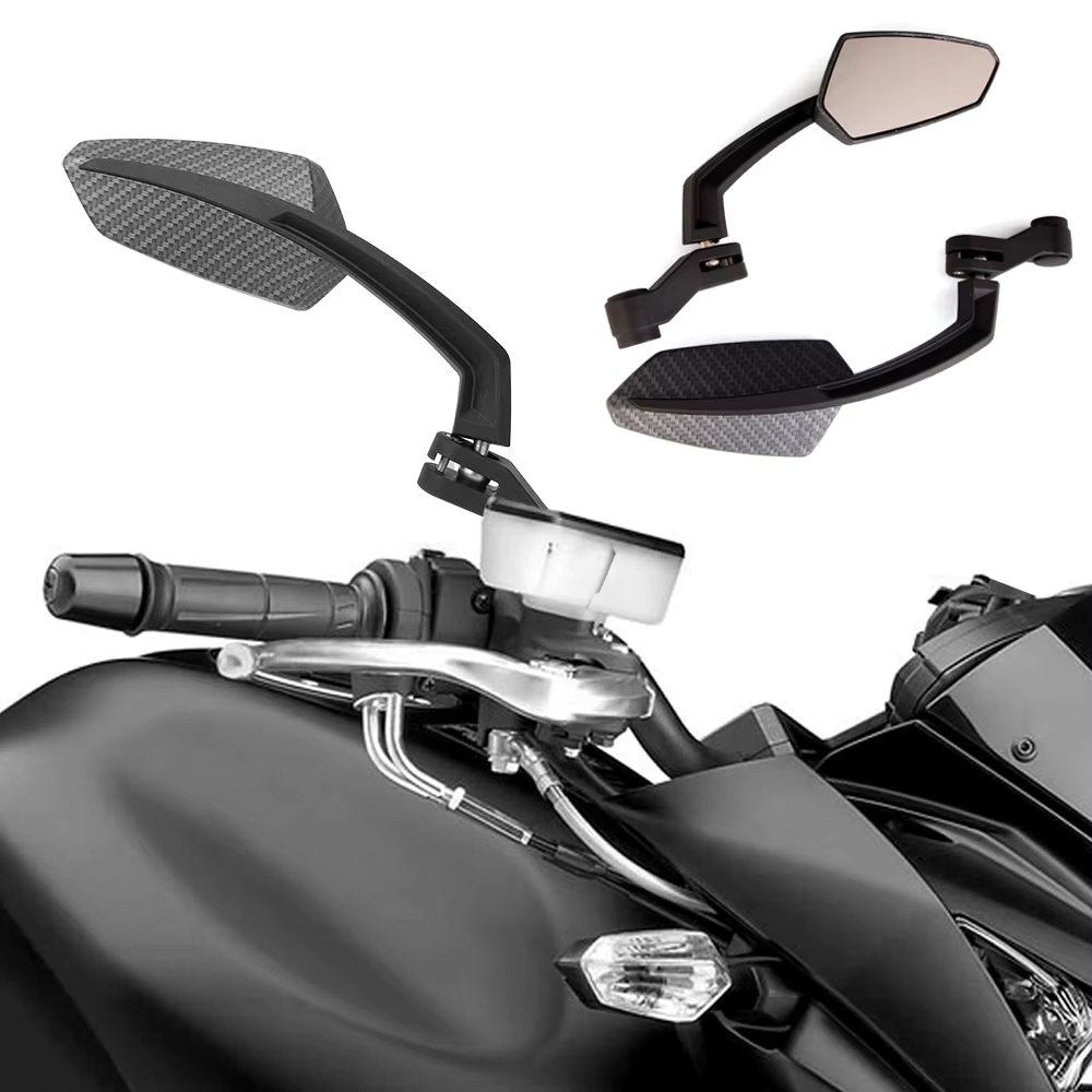 Universal Carbon Fiber Look Housing Motorcycle Rear View Side Mirrors 8mm 10mm For Cafe Racer Honda Yamha Suzuki Scooter