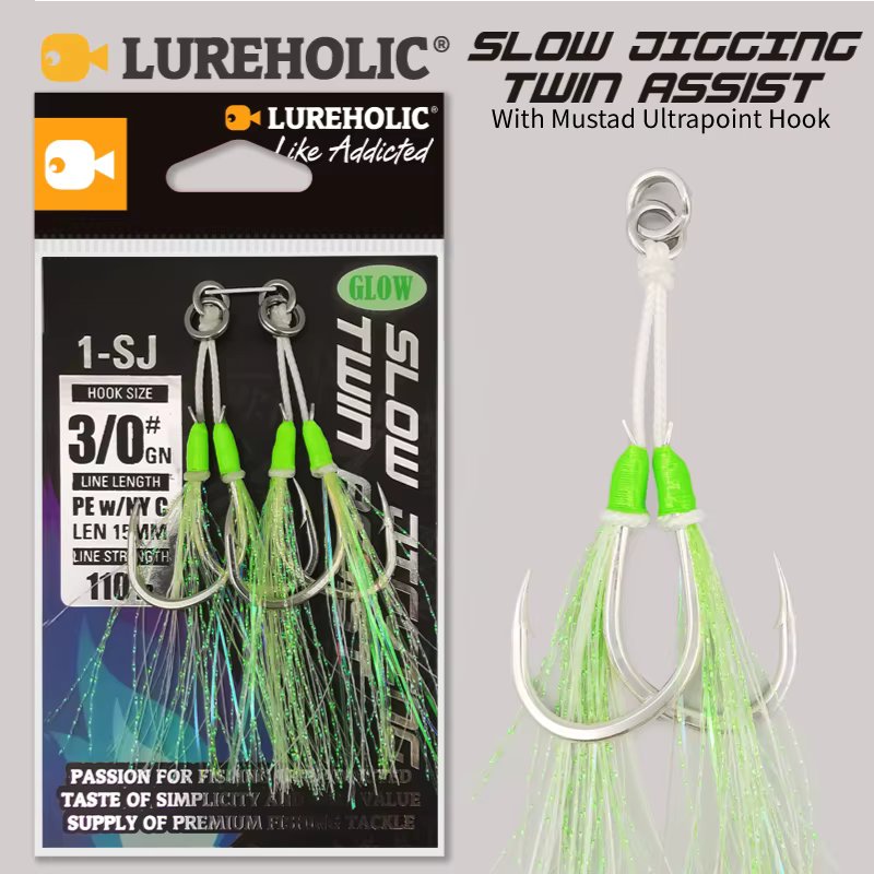 1-SJ Slow Jigging Twin Assist with Mustad Hooks Glow Jigging Hooks Sea-Bream Sea Fishing Hook