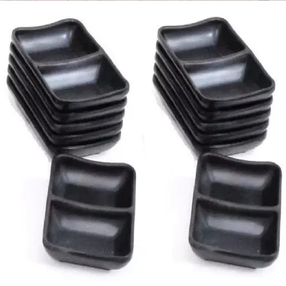 12 Black Melamine Bipartite Down for Shoyu Sauce