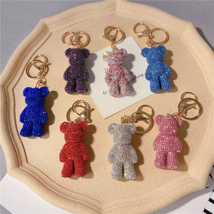 Creative diamond studded teddy bear keychain, Japanese and Korean cartoon doll, cute internet celebrity car keychaindiamond bag