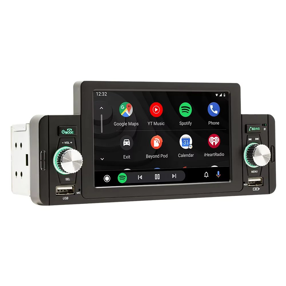 5 Inch Car Stereo MP5 Player BT FM Radio Receiver with Carplay Android Auto Support Hands-Free Calling USB Charge/Playback Phone