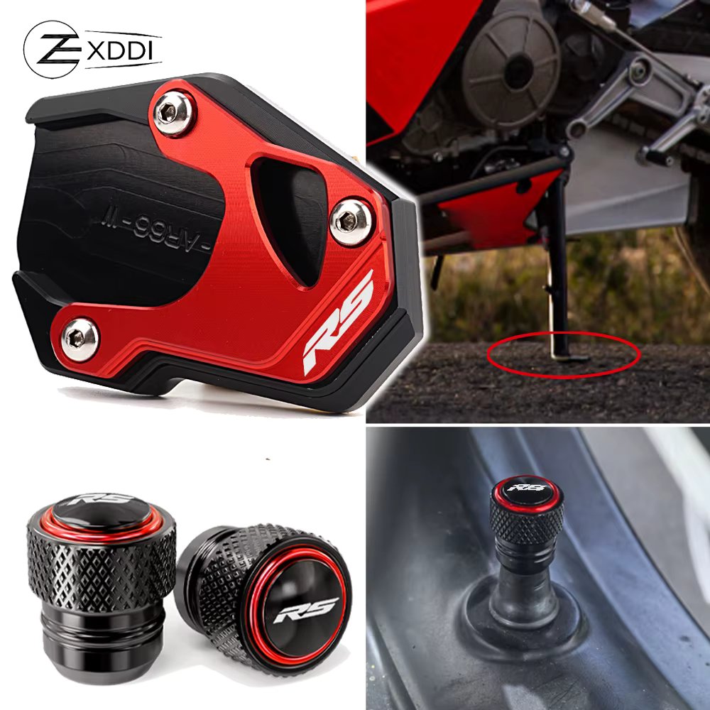 For Aprilia RS660 RS457 RS 660 rs 457 2021-2023 2024 2025 CNC Motorcycle Kickstand Foot Side Stand Extension Pad Tire Valve Caps