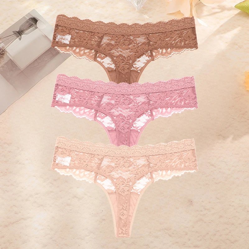 FINETOO 3PCS/Set S-XL Women Sexy Panties G-string Sexy Woman's Underwear Girl Lace Lingerie Female Bikini Lady Thong Intimates