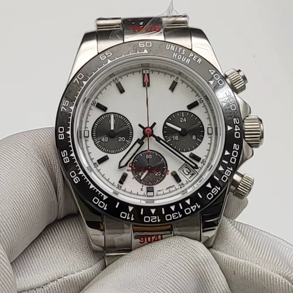 40mm Big Panda Di Three-eye disk timing Sun electric energy men's watch VK63 quartz movement