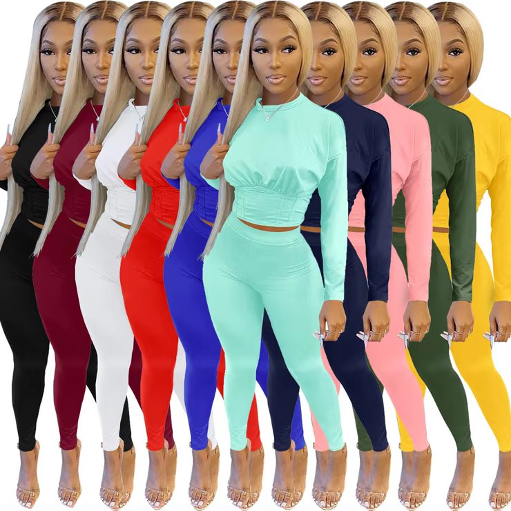 2023  New  AutumnWomen's Pure Color Sports Waist Suit Fashion Casual Two-piece Set