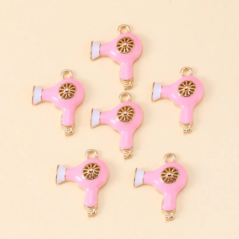 12Pcs Trendy Lovely Enamel Pink Hair Dryer Charms Pendant For Necklace Mobile Phone Chain Jewelry Making DIY Handmade Crafts