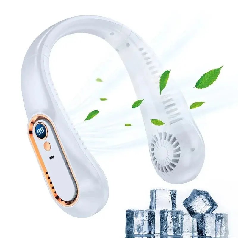 Portable Mini Hanging Neck Fan Bladeless Neckband Fan Digital Display Power Air Cooler USB Rechargeable Electric Fans