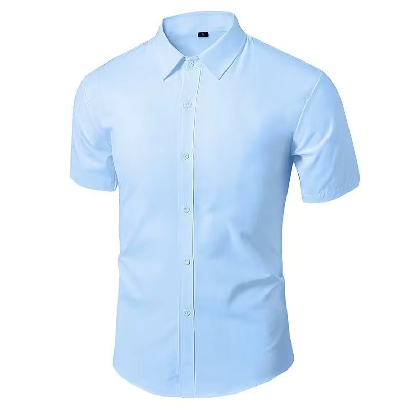 Spring and summer new men's elastic short sleeve solid color shirt non-ironing anti-wrinkle business casual fashion breathable