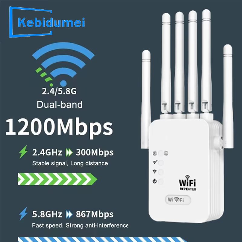 1200Mbps 2.4G 5GWiFi Dual Band Repeater Wireless Signal Range Extender Wi-Fi Amplifier Router Long Range Signal Booster For Home