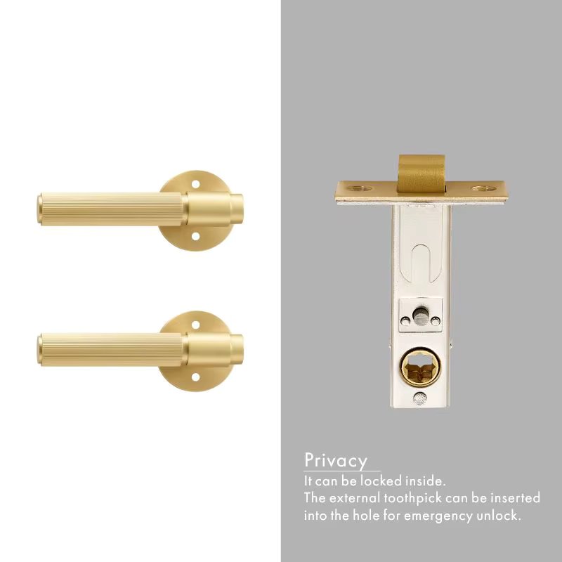 Dooroom Brass Door Lock Set Modern Stripe Shiny Gold Interior Bedroom Bathroom Double Wood Door Lever Dummy Privacy Passage