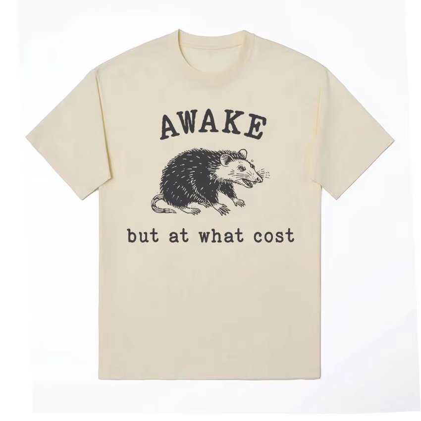 Awake But At What Cost Meme Print T-shirts Vintage 90s Funny Rat Graphic T Shirts Men Women Summer Fashion Casual Cotton T Shirt