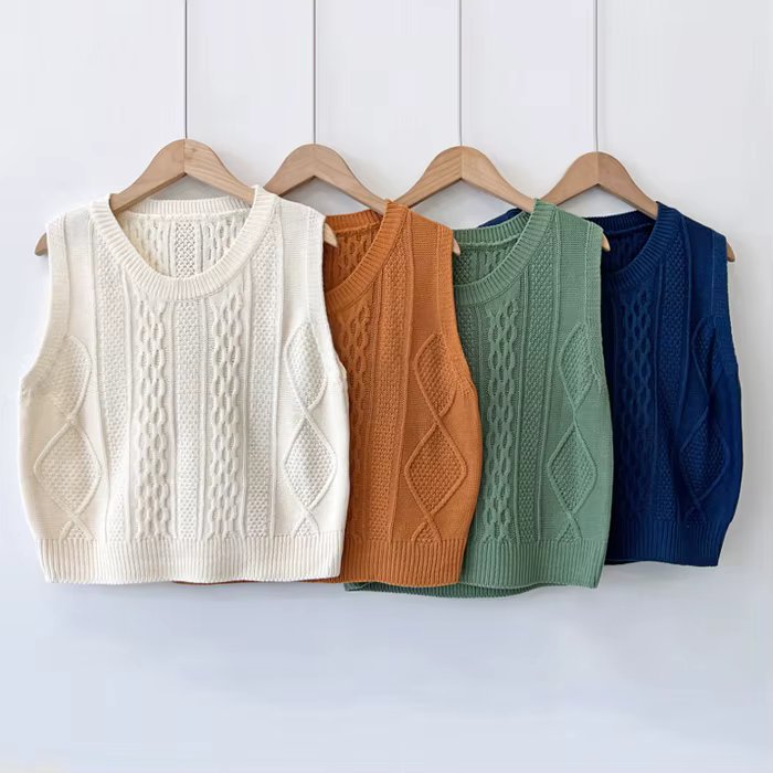 Best Women's Vest Round Cable Bas KNit Vest Round