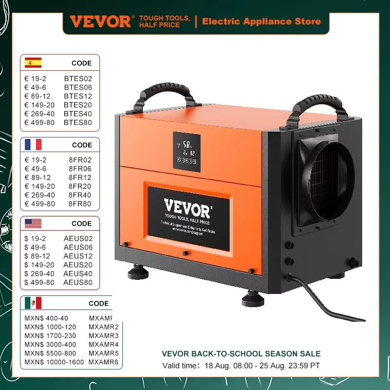 VEVOR Commercial Dehumidifier with Drain Hose for Crawl Spaces Basements Warehouse & Job Sites Large Capacity Dehumidifier