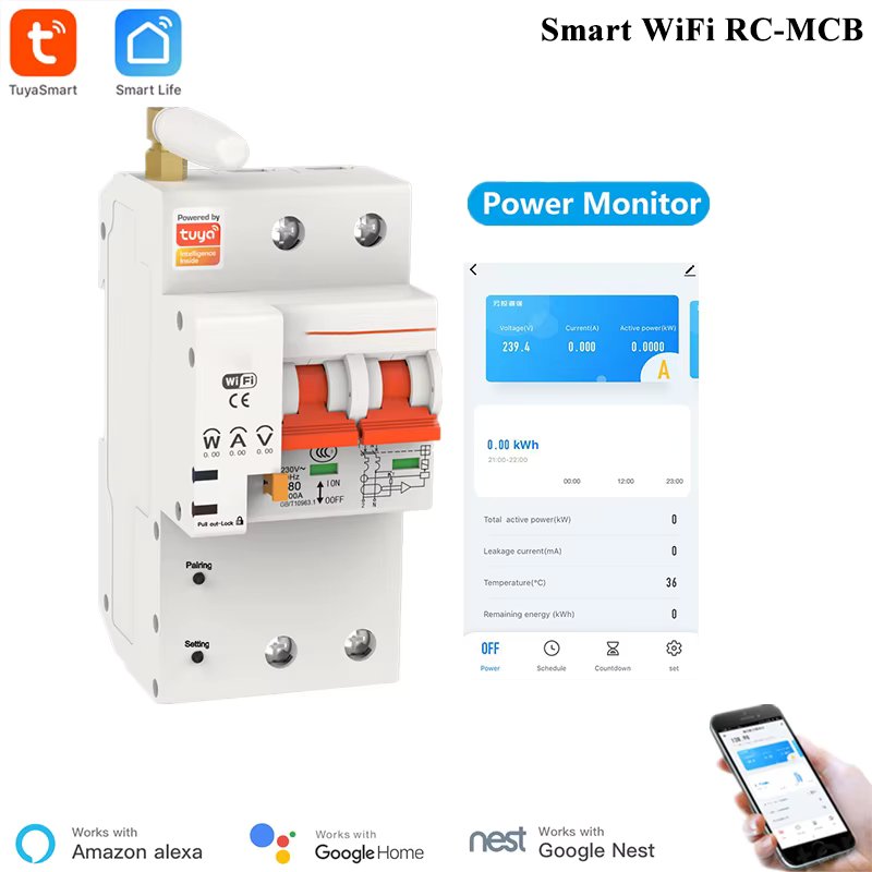 2P Smart Life WiFi Circuit Breaker with Energy Consumption Monitoring APP Remote Control Voice Control via Alexa