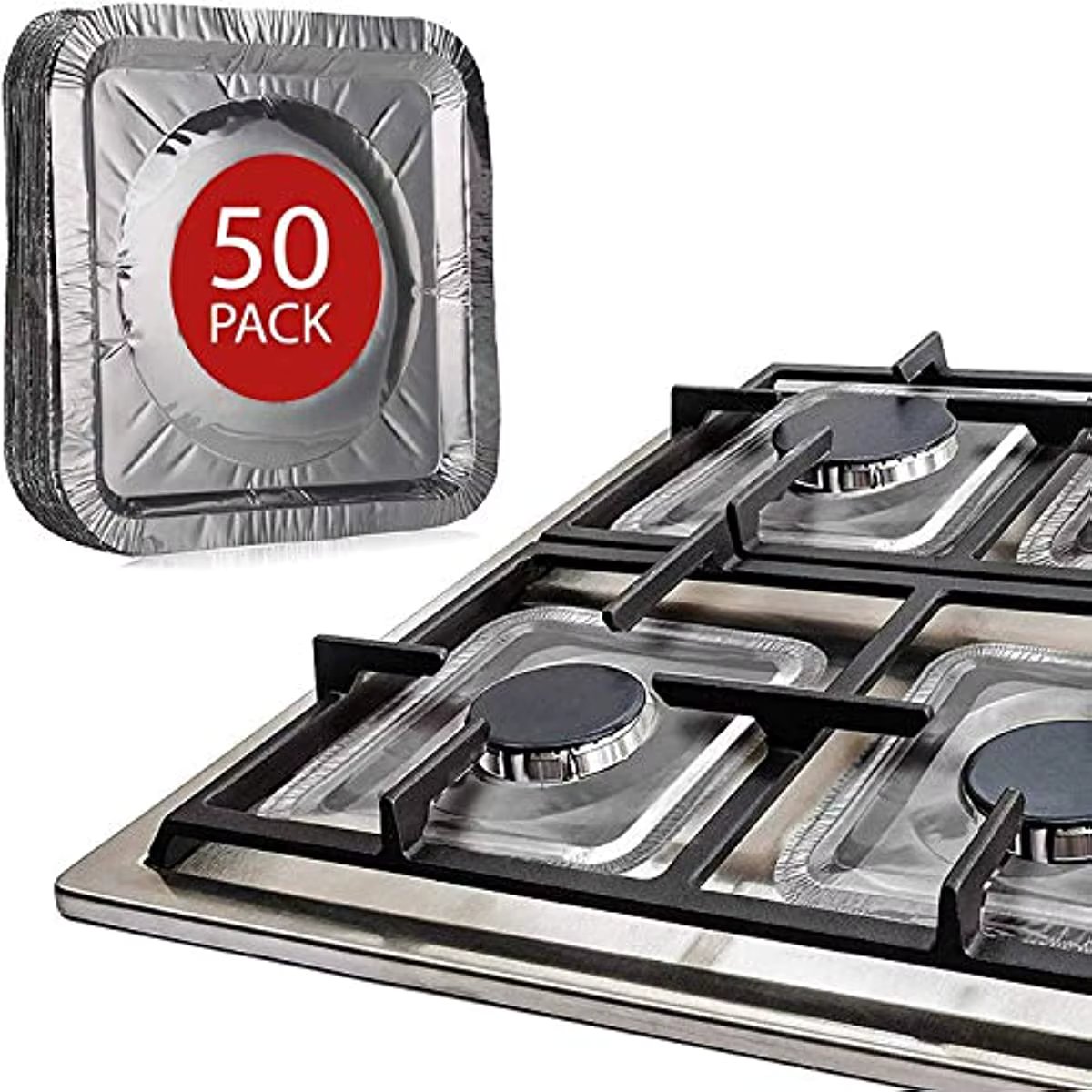 50pcs Large Square Gas Stove Burner Covers - Heat Resistant, Disposable, Easy Cleaning Aluminium Liners - Protect Gas Range from