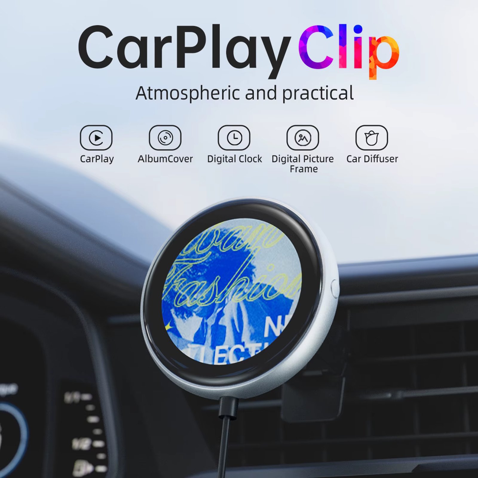 Ottocast CarPlay Clip Wireless CarPlay Adapter with Car Dilfuser Digital Picture Frame Auto Accessories for VW Ford Benz Audi