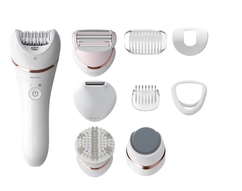 Epilator Series 8000 5 in 1 Shaver for Women, Trimmer, Pedicure and Body Exfoliator with 9 Accessories, BRE740/14