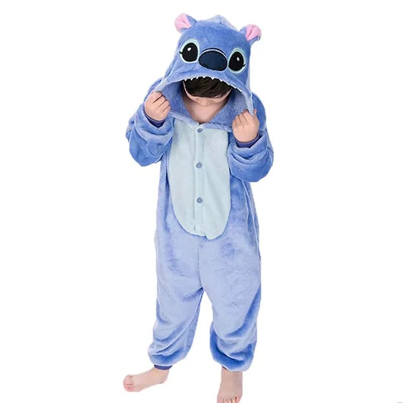 Anime Stitch Cosplay Pajamas Anime Stitch Angel Cute Costume Jumpsuit Pajamas Hooded Sleepwear Christmas Costume for Men Women