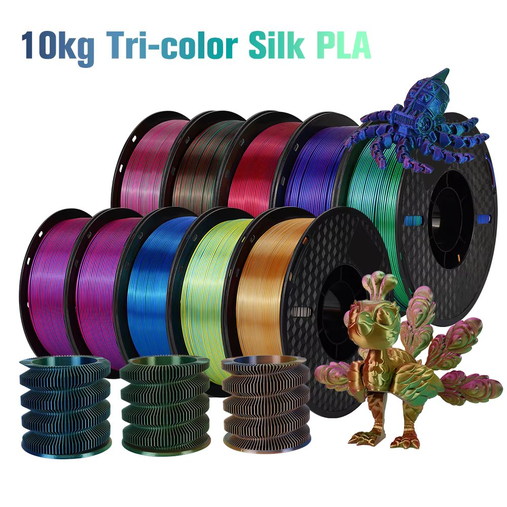 10 kg Tri-Color Silk PLA 3D Printer Filament 3 Color for 3D Printing Plastic Materials 1.75mm For FDM 3D Printer 22 lb Mix Color