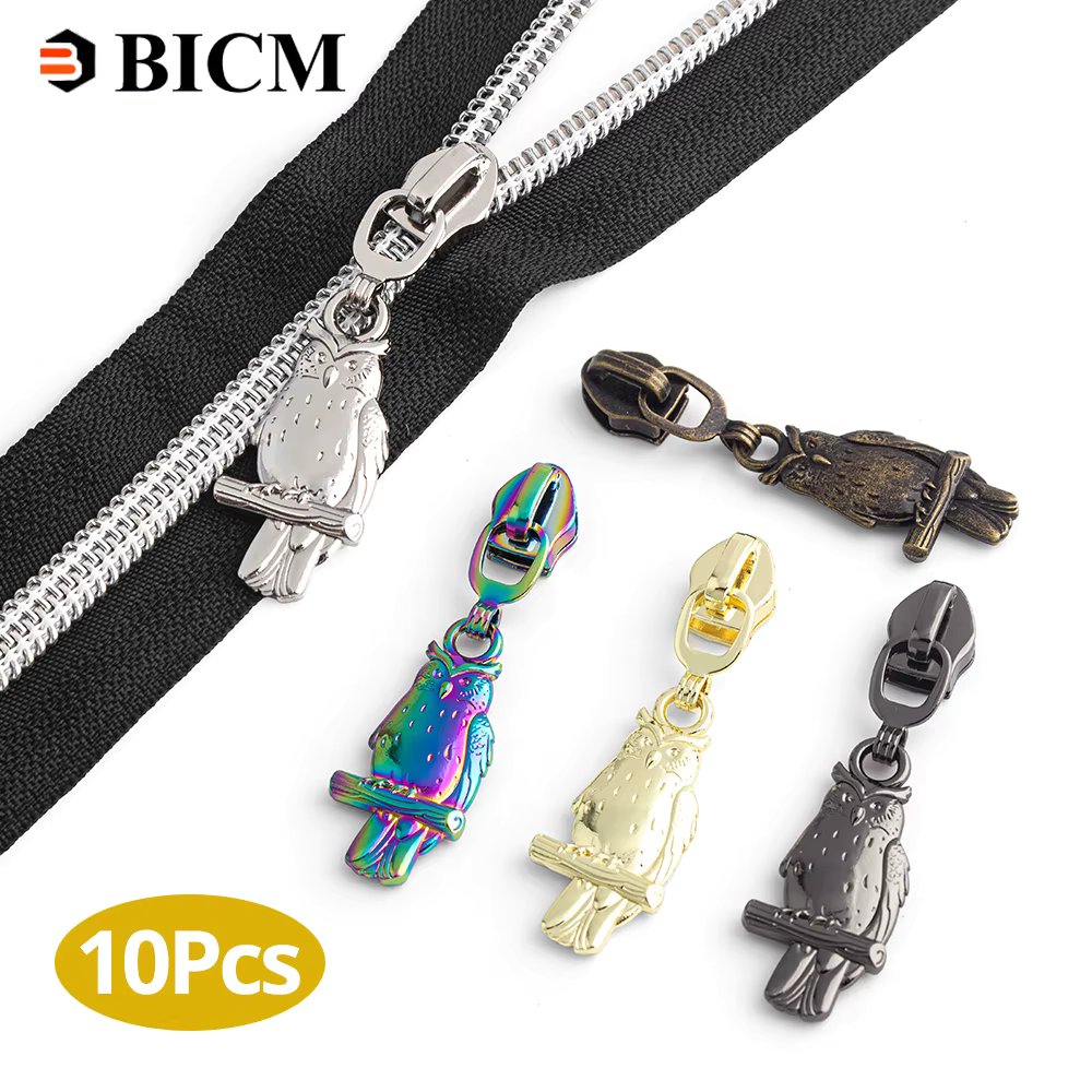 10Pcs #5 Zipper Sliders For Nylon Zippers Bag Purse Pocket Zipper Pulls Owl Zip Puller Clothes Repair Kit DIY Sewing Accessories