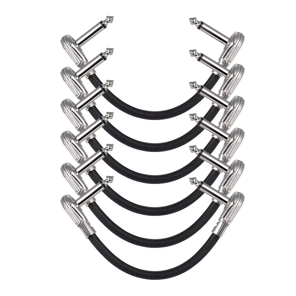 Miwayer 15cm/ 6in Guitar Effect Pedal Instrument Patch Cable 1/4" Silver Right-angle Plug Black PVC Jacket, 6-Pack