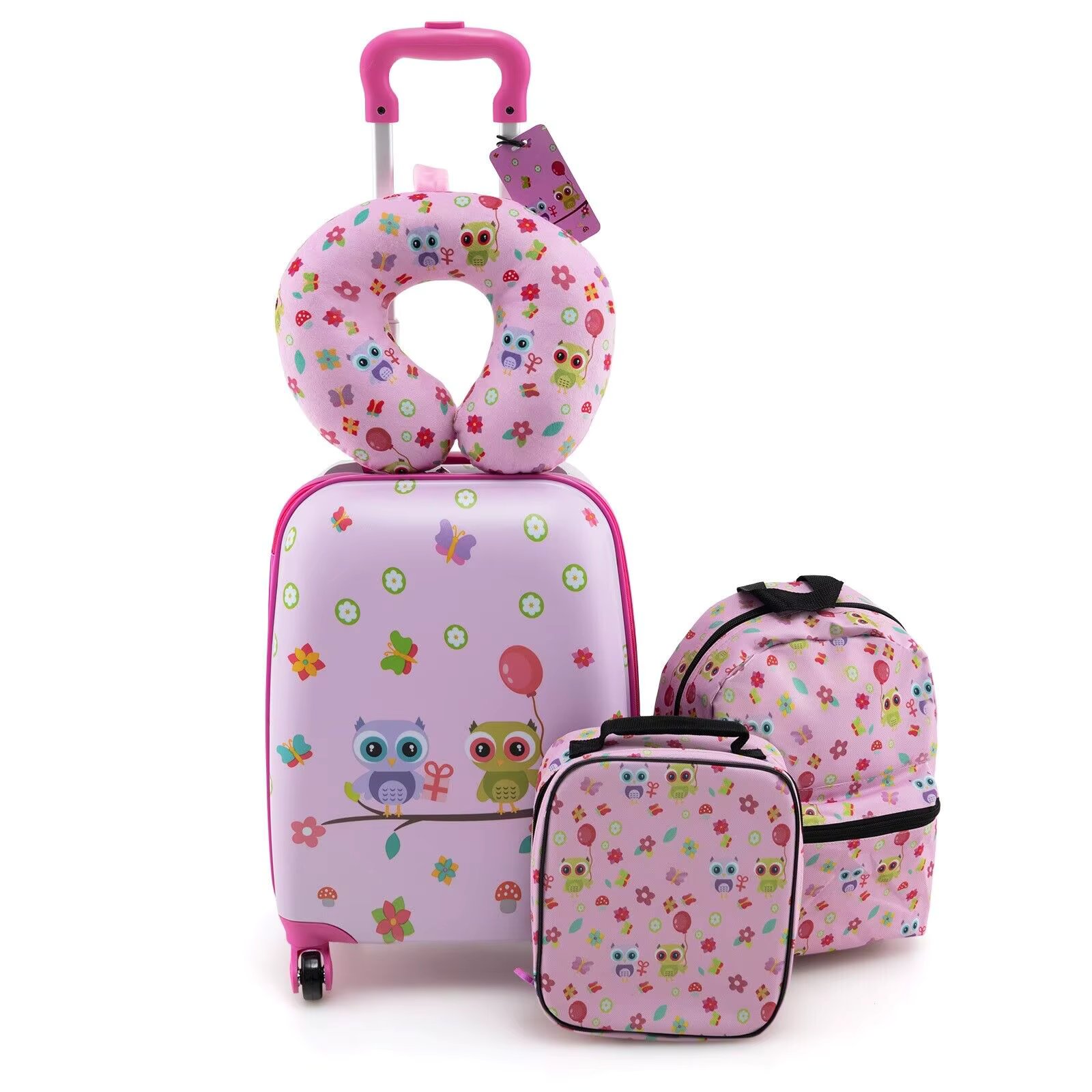 DORTALA 5Pcs Kids Luggage Set Carry-on Children Rolling Suitcase Set w/Backpack