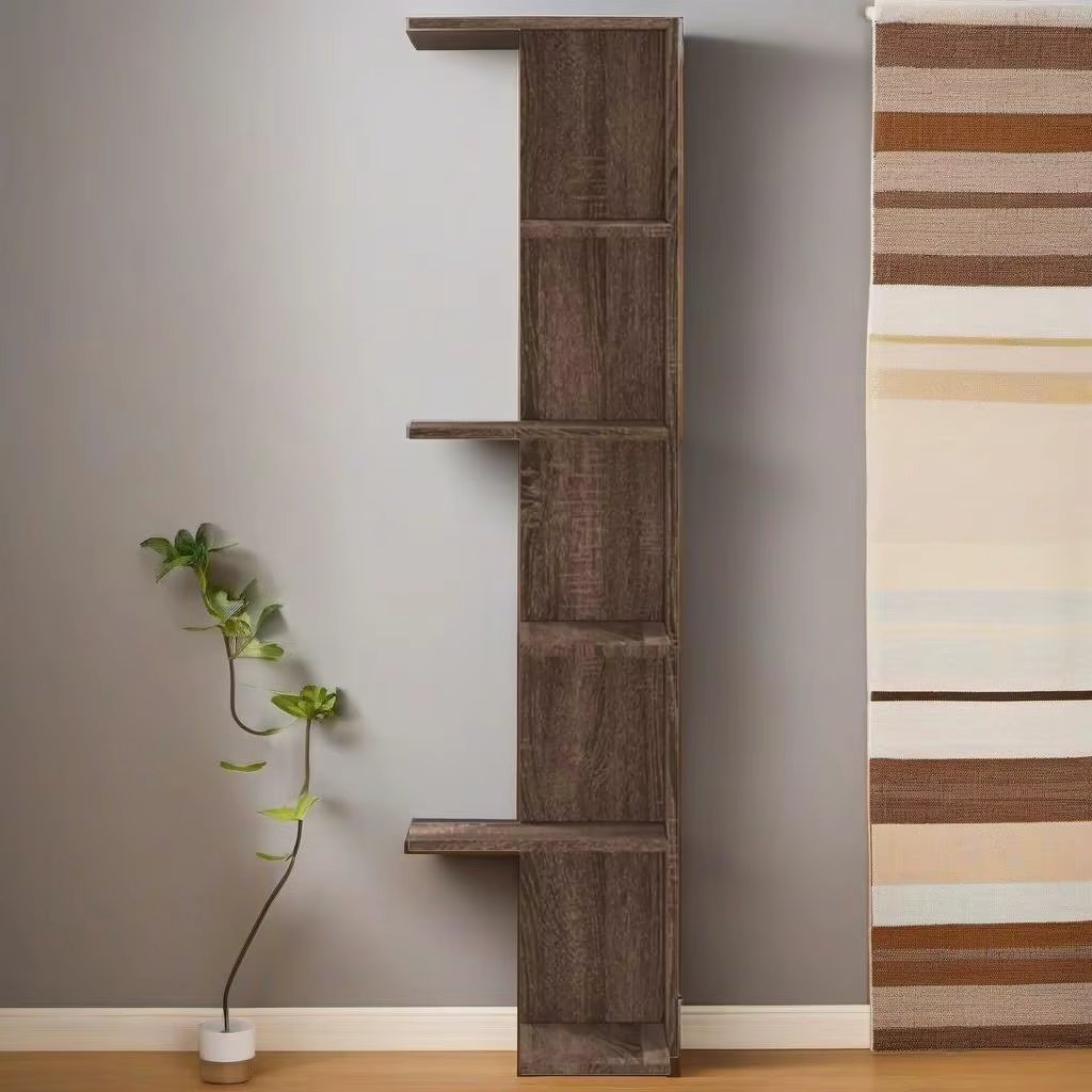 Brown Oak Wall Corner Shelf 36.5x36.5x140 cm - Stylish Engineered Wood Storage Solution