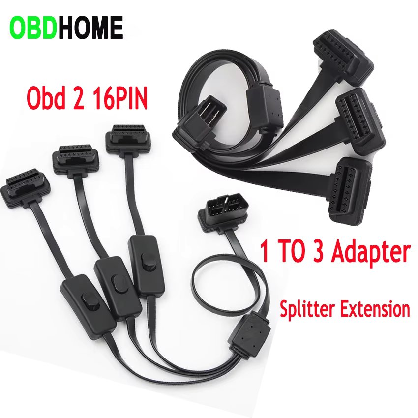 Full 16 Pin OBD Splitter 1 To 3 with Switch OBD2 Y Cable Male Three Port Female Extension Cable for Wifi Scanner ELM 327 V1.5