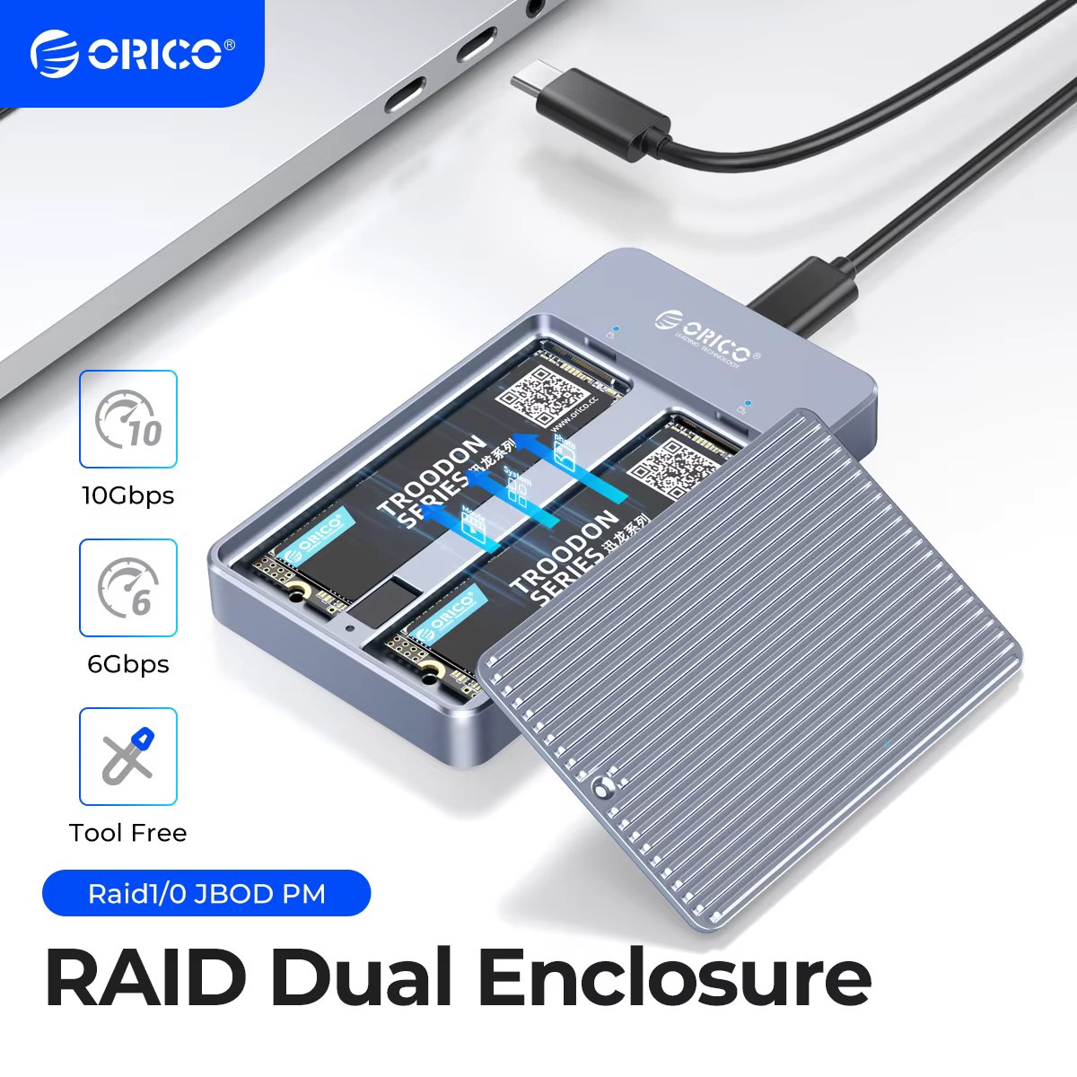 ORICO RAID Dual Bay M.2 SSD Enclosure Case Support M2 NGFF SATA SSD Support PM/RAID 0/RAID 1/JBOD Mode Computer Accessories