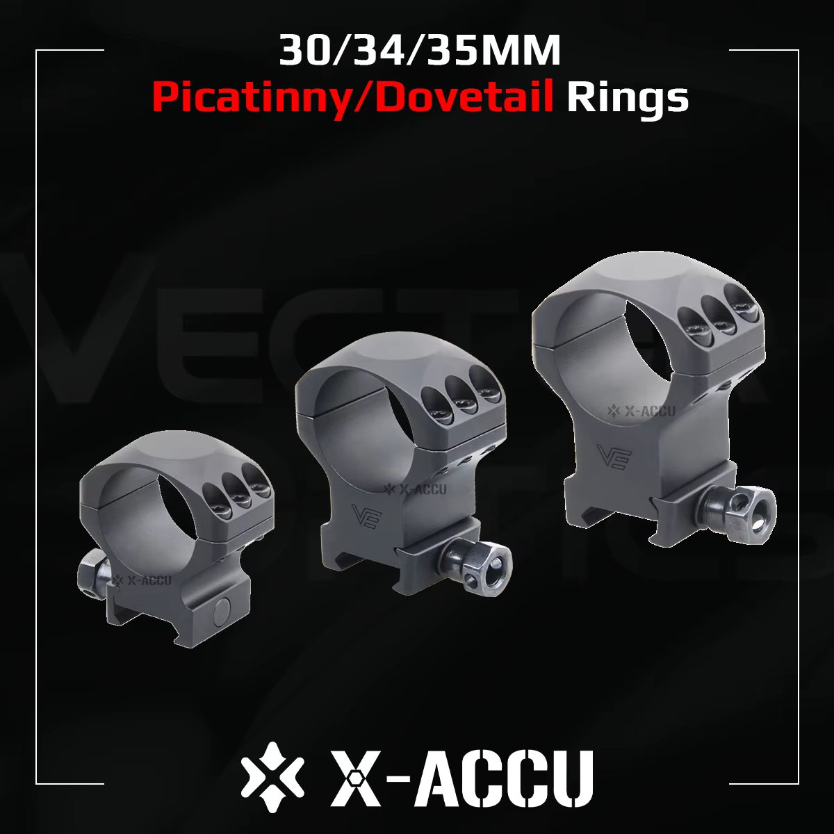 Vector Optics X-ACCU 1" 25.4/30/34/35mm Diameter Low/Medium/High Profile Picatinny/Dovetail Scope Rings For Rifle 20/11mm Rail