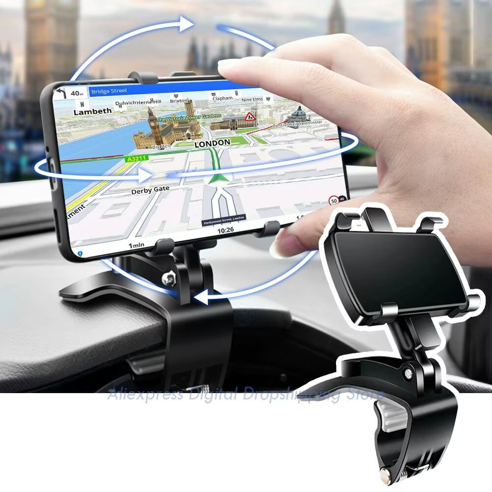 Mobile Phone Holder Dashboard Car Mount Dash 360° Rotation Stand Cradle Panel Multi-Functional Universal GPS Bracket Holder Clip