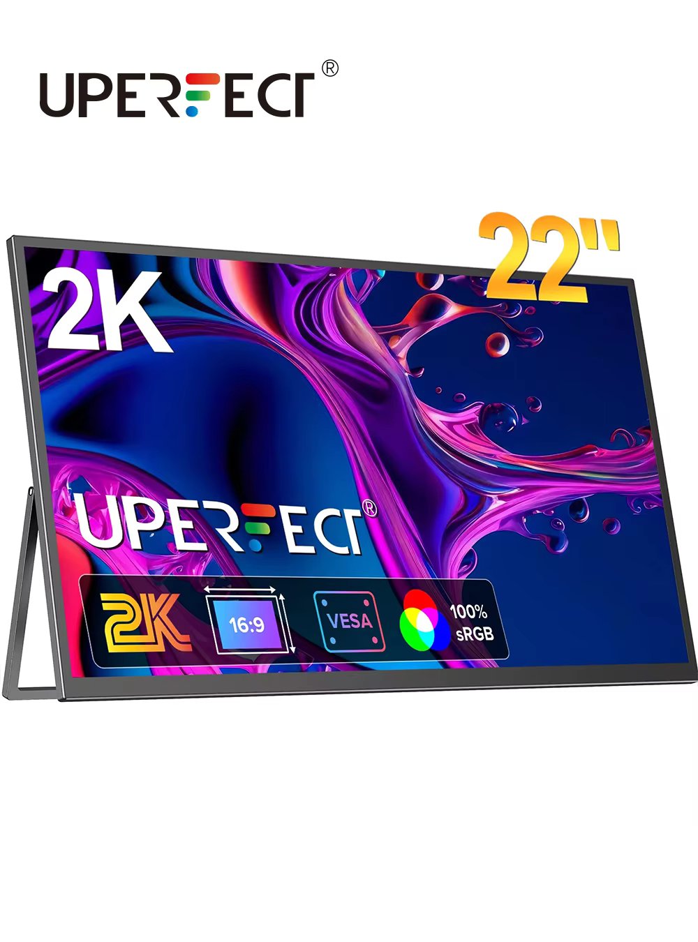 UPERFECT Unify UMax22 - 22" 2K Computer Monitor 1440P Gaming Display with VESA & 180°Adjustable Stand HDMI USB C External Screen