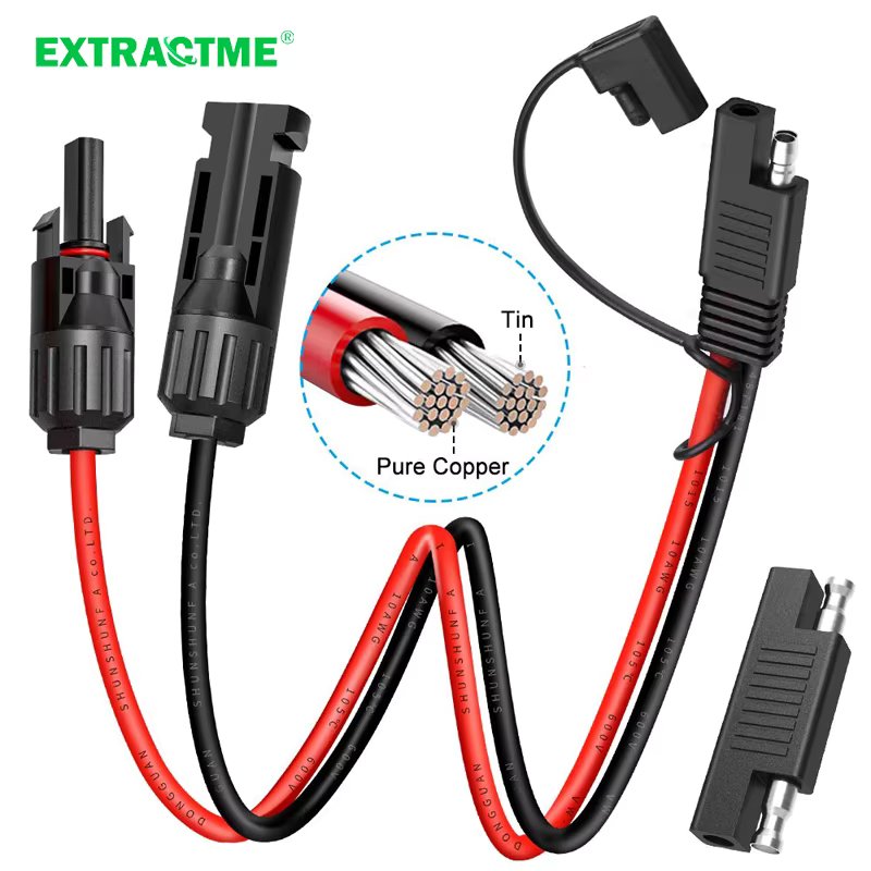 Extractme Solar Panel Connector Cable 10AWG SAE Connector For RV DC Power Battery Charger With SAE Polarity Reverse Adapter