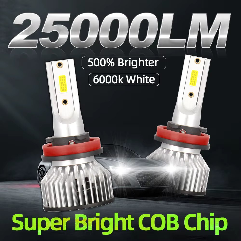 2pcs H11 12V Bulbs 9005/HB3 9006/HB4 H1 H4 H7 H13 9004 9007, 25000LM 180W Super Bright LED Car Headlight, COB Chip, 6000K White