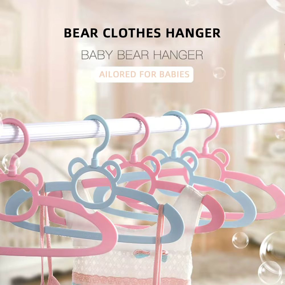 5pcs Small Clothes Hangers For Baby Kids High-quality Pp Plastic Bear Racks 360 ° Rotatable Double-sided Storage Hanger 30cm
