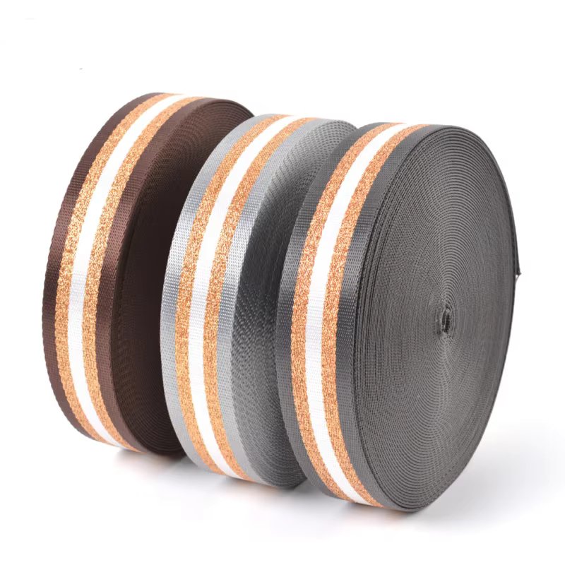 1.5inch Wide 3 meters Metallic Golden/Silver Strip Webbing Strap For Bag Strap DIY Crafting Projects