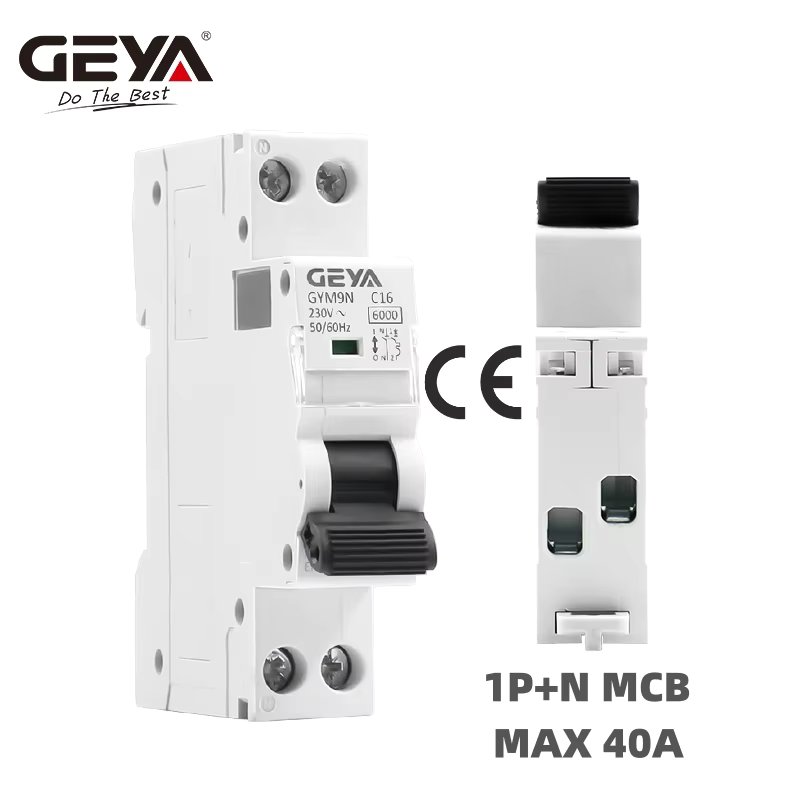 GEYA GYM9N 1P+N MCB 6A 10A 16A 20A 25A 32A 40A 220V AC Circuit Breaker 6KA C Curve  B Curve