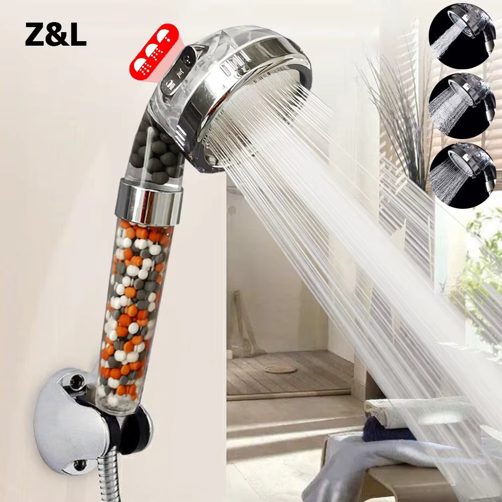 Z&L 3 Modes Adjustable Handheld Bathroom Shower Heads Pressurized Water Saving Anion Mineral Filter High Pressure Shower Head