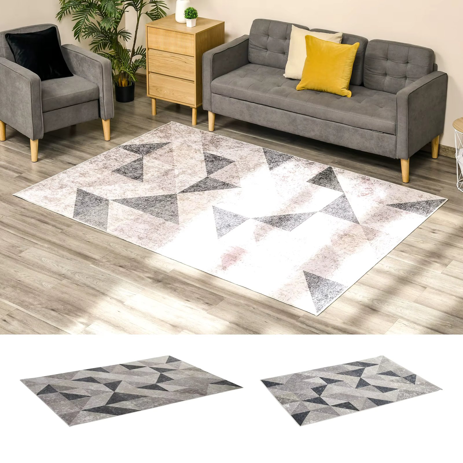 HOMCOM Living Room Carpet Modern Velvet Diamond Geometric Carpet with Non-Slip Base for Bedroom Office Studio Multicolor