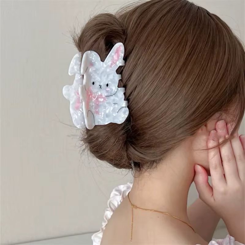 1pc Gentle bow, little rabbit, super cute pink shark clip, niche headband, sweet hair accessory