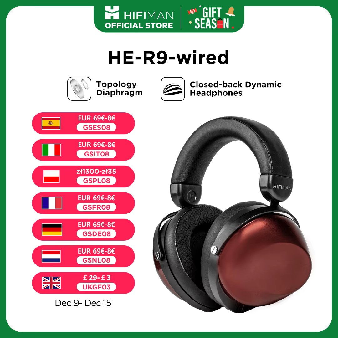 HIFIMAN HE-R9 Dynamic Closed-Back Over-Ear Headphones with Topology Diaphragm-Wired Version
